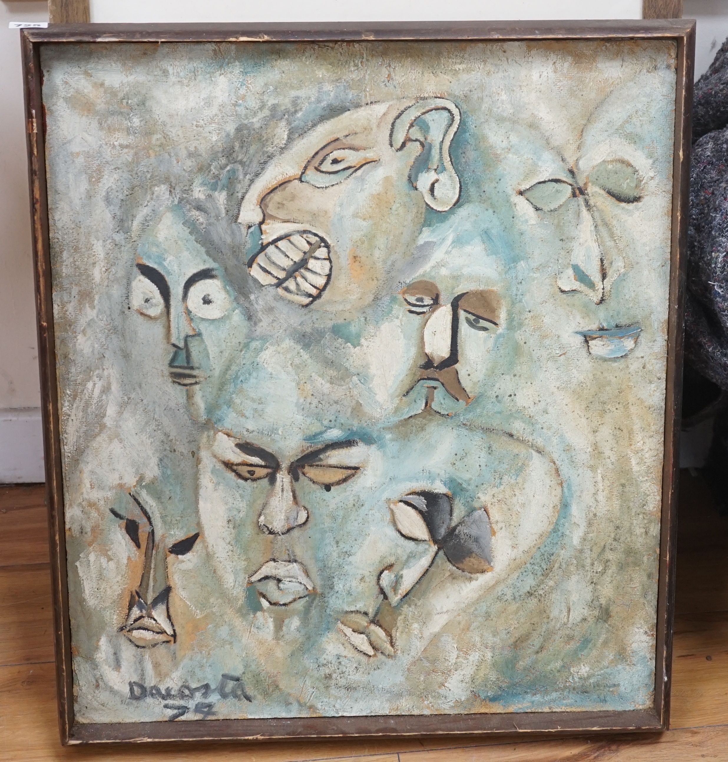 Dacosta, oil on board, Tribal masks, signed and dated '74, 61 x 53cm